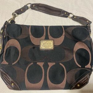 Coach Black and Brown Signature Shoulder Bag